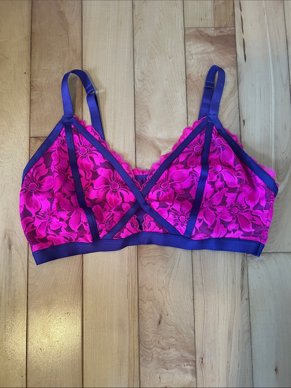 Pink Lace Bralette with Purple Trim